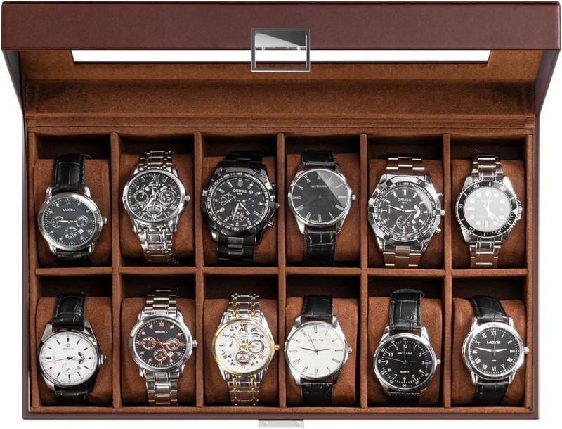 Caja organizadora de relojes con 12 ranuras para exhibición y almacenamiento