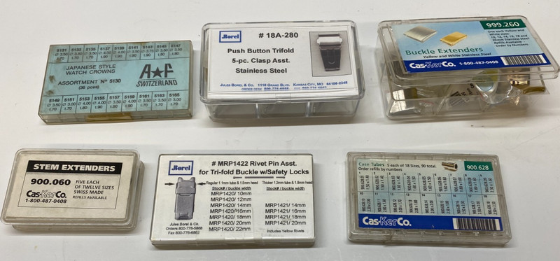 6-Boxes Watch Repair Parts, 3-Boxes Watch Band Clasps, Casker Case Tubes + MOR