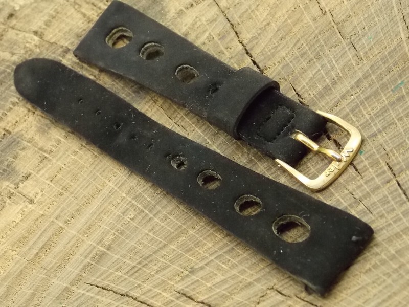 Vintage Wyler Pre-Owned Black Suede w Gold Tone Buckle 17.5mm Watch Band gallery