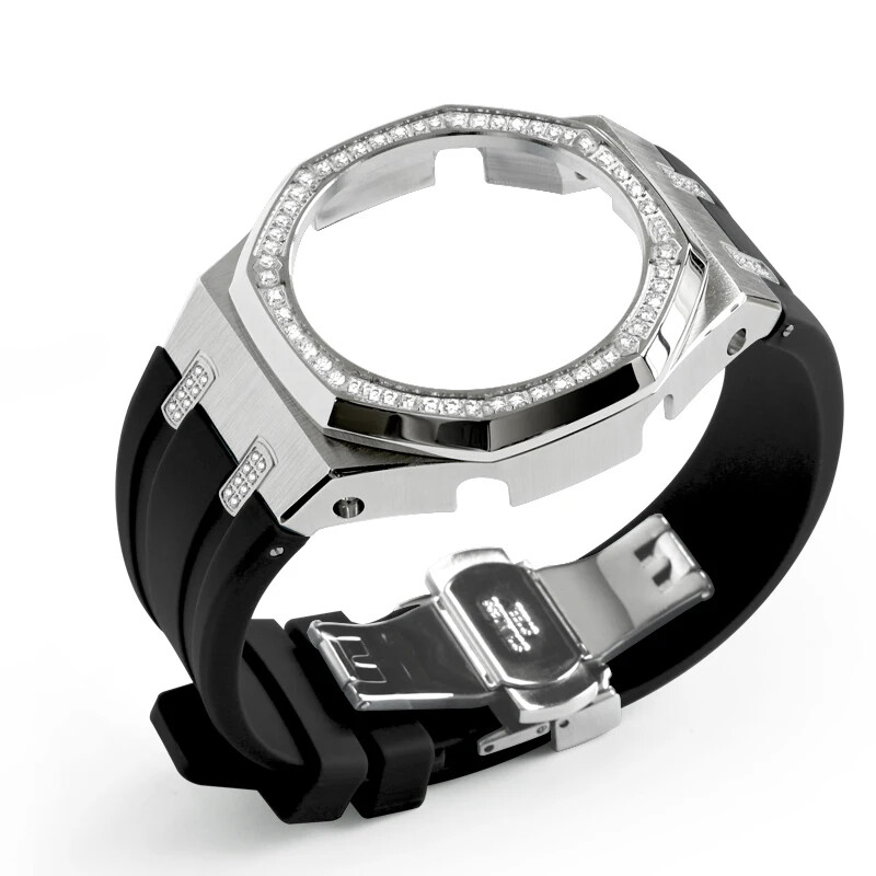 Diamond Steel Mod Kit Bezel Case Rubber Band for G-Shock GA2100 GMAS2100 GM2100 gallery