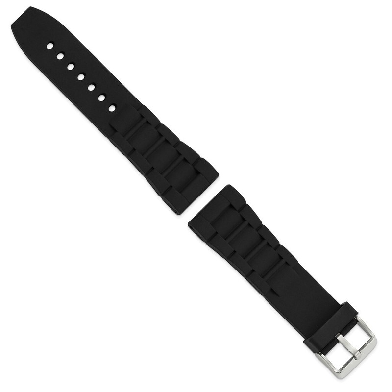 DeBeer 24mm Black Link Style Silicone Rubber Stainless Steel Buckle Watch Band gallery