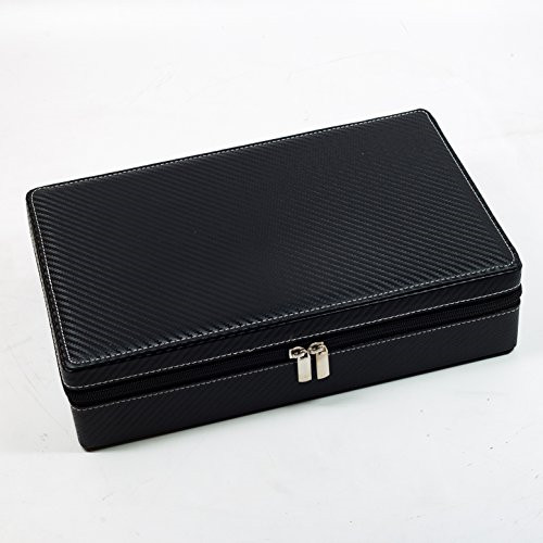 10 Watch Briefcase Black Carbon Fiber Zippered Travel Storage Case 50MM Father's gallery