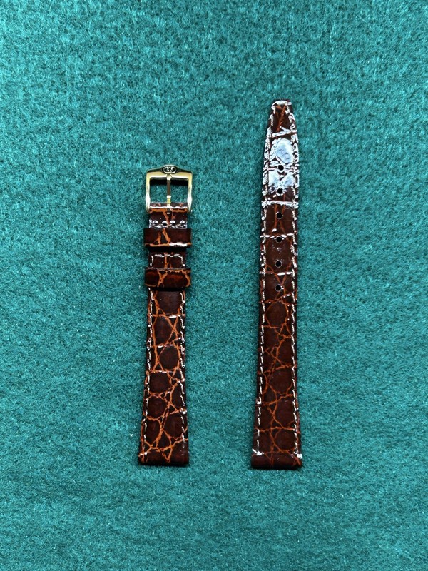 GUCCI Ladies Reddish Brown Genuine Croc Leather Watch Band 13mm NOS