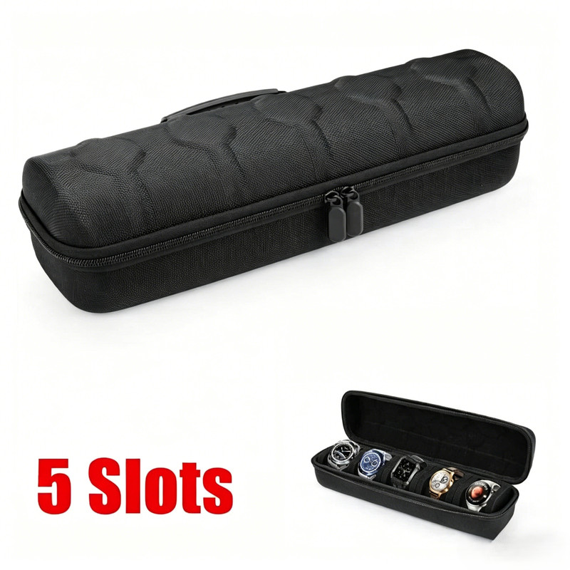 Portable 5 Slot Watch Travel Case Velvet Organizer Storage Box with Zipper