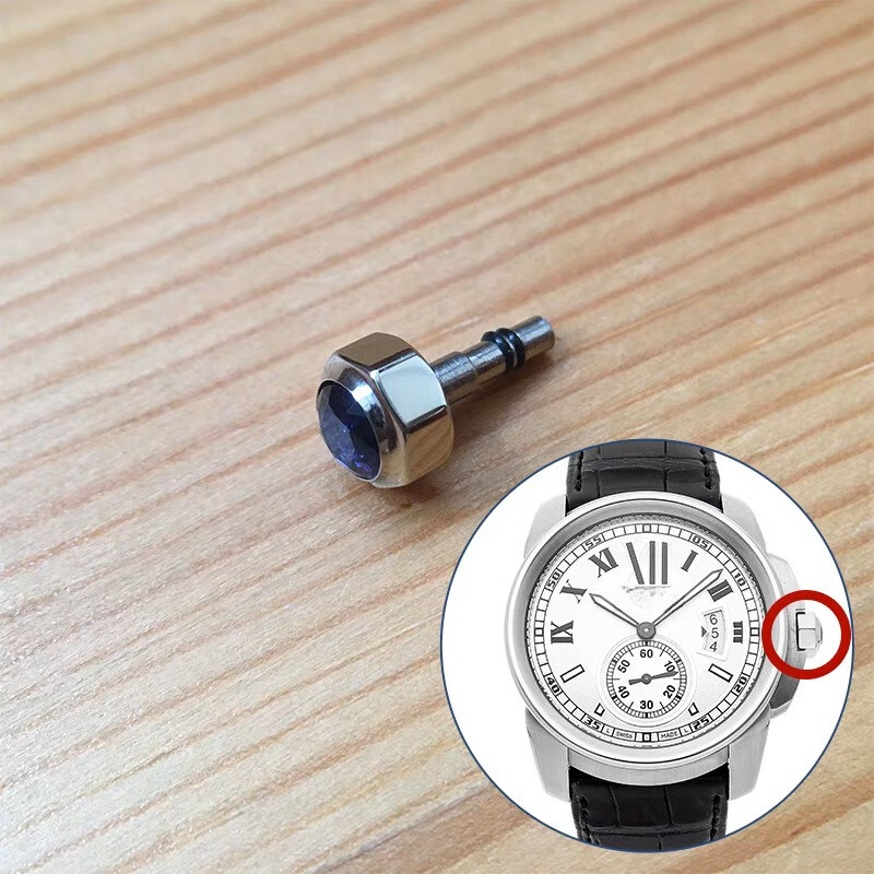 Steel Double Waterproof Sapphire Crystal Watch Crown Fit For Cartier Calibre42MM