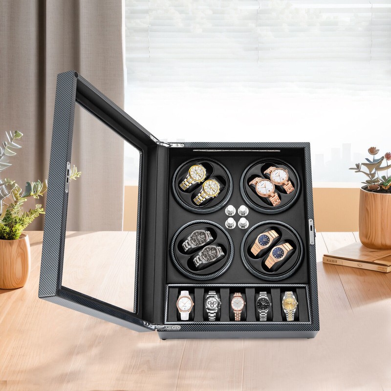 Watches Display Storage Case Automatic Rotation Watch Winder Box+LED Light NEW gallery