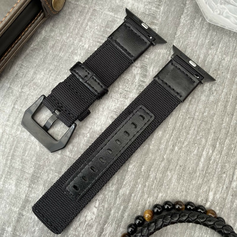For Apple Watch 8 7 6 5 38/40mm 42/44mm Black Nylon / Leather Watch Strap Band gallery