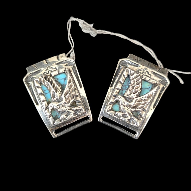 Vintage Signed Sterling Silver Watch Band Ends Turquoise