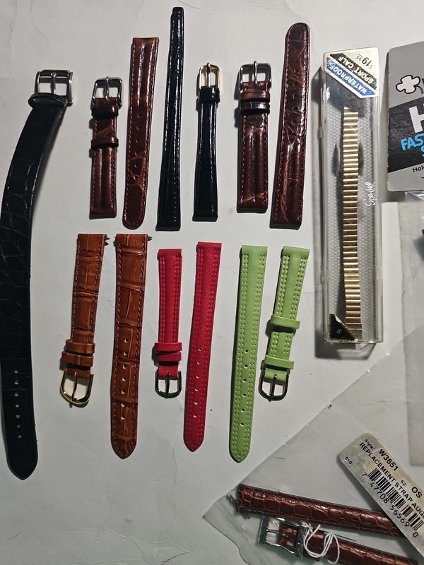 (10) Vintage Watch Bands Lot Leather Metal Watchbands Black Brown Green Red gallery