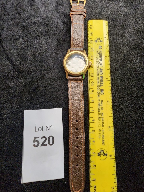 Vintage Gold Tone Watch Case w/ Brown Leather Strap – Stainless Back – Parts gallery
