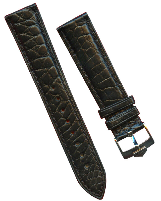 GENUINE ALLIGATOR BLACK BAND 18mm EXTRA LONG & GENUINE TAG HEUER STEEL BUCKLE