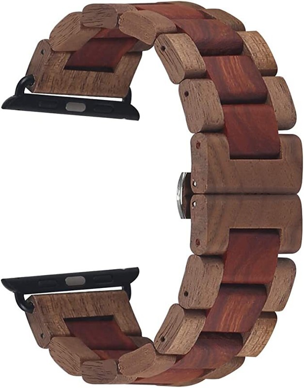 Wooden Apple Watch Band (Walnut + Sandal--42/44/45mm) for Series 7,6,5,4,3,2,1 gallery
