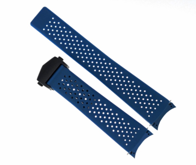 22MM RUBBER STRAP BAND FOR TAG HEUER GRAND CARRERA CALIBRE BLACK CLASP BLUE