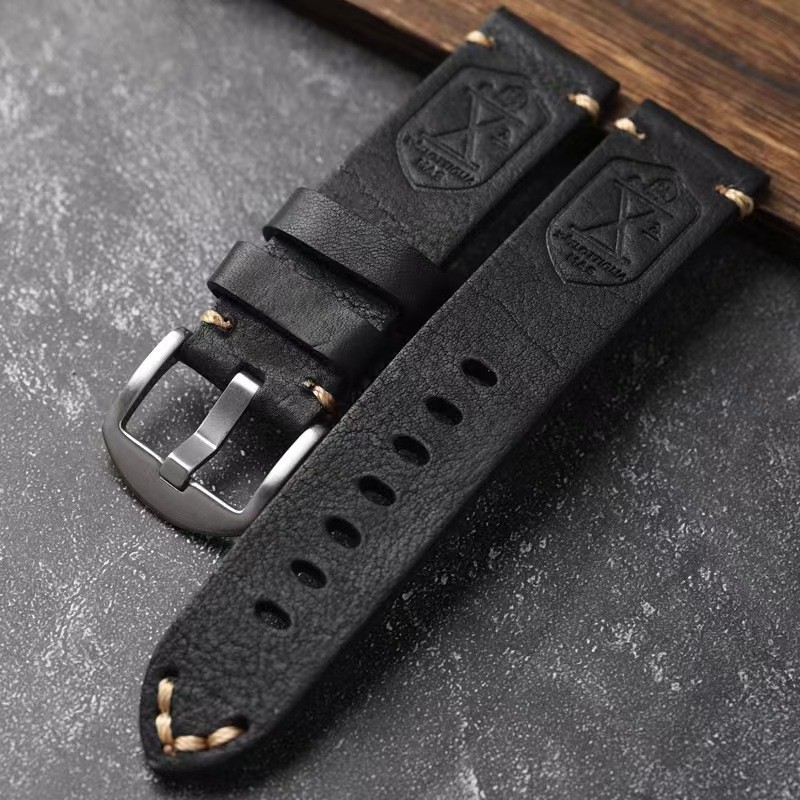 Handmade Thick Leather Antique Horween Vintage Watch Band Strap 20-26mm gallery