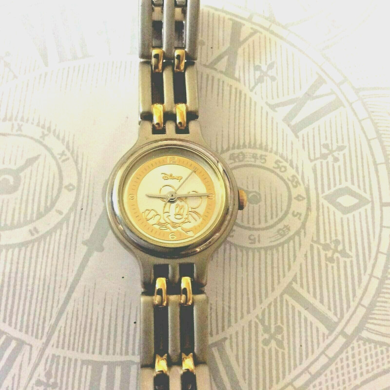 Disney Mickey Mouse Women's Watch Mickey Silver Dial on Two Tone Band New Item!