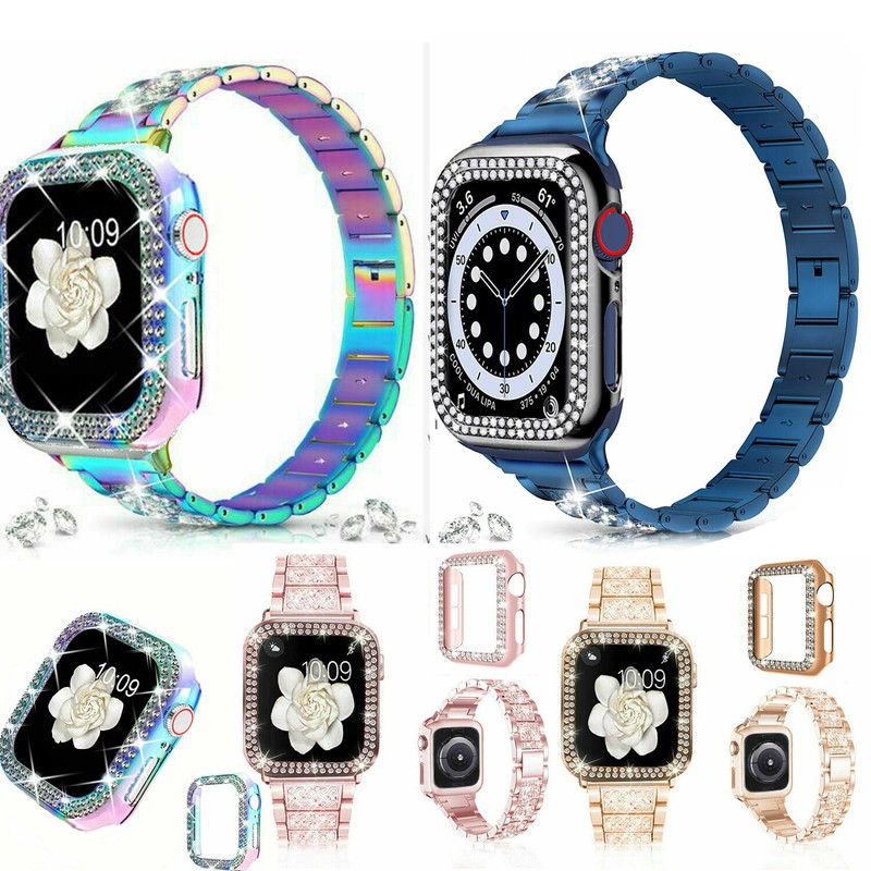 Women Bling Watch Band Metal Strap+Case For Apple Watch Series 10 9 8 7 6 5 SE 2