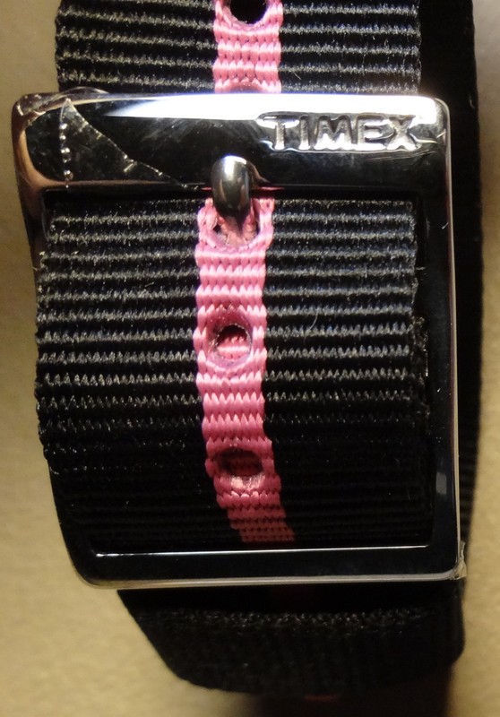 Easy Pass Thru Ladies Timex Camper ONE PIECE T2N362 20mm Watch Band Black w/Pink gallery