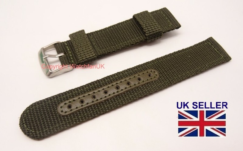 Nylon Fabric Military Strap – 20MM – Green – Fits Seiko Army Style Watches #253
