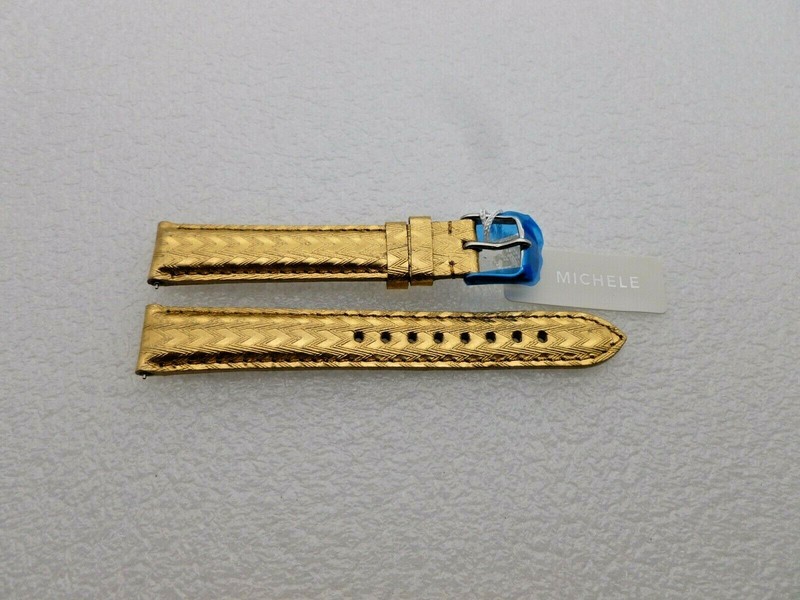 Genuine Michele 16mm Gold Chevron Watch Band Strap NEW