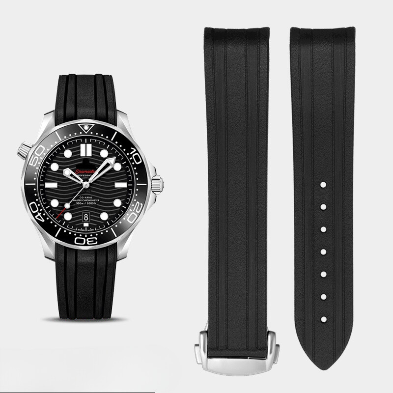 Premium Rubber Silicone Watch Band Strap Folding Buckle 20mm for Omega Seamaster