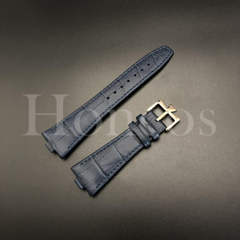 26X18MM D/Blue Genuine Leather Watch Strap Band Fits For VC Overseas Rose Buckle gallery