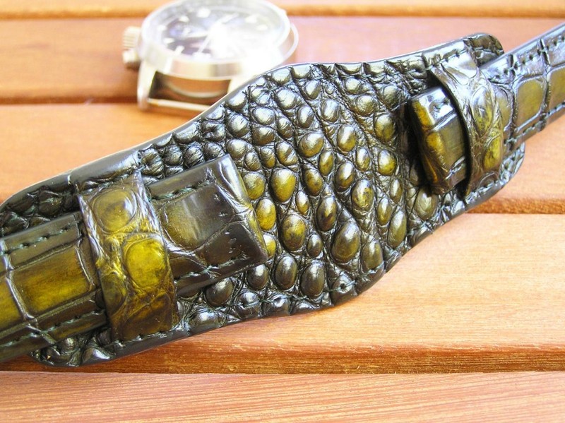Aligator Watch Strap 20mm Brown Genuine Leather Croco Bund Band Cuff Bracelet gallery