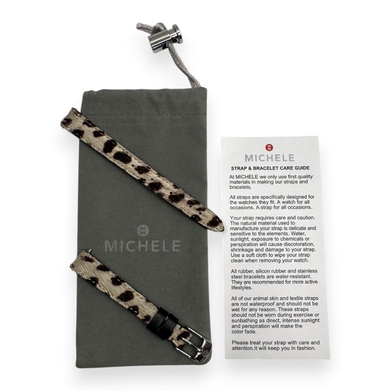 Michele 12mm Leopard Print Calf Hair Furry Watch Band Strap Silver NWOT Dust Bag gallery