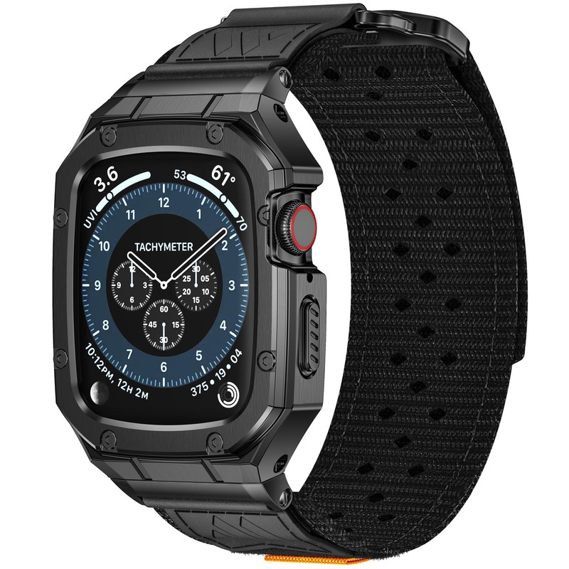 Band with Case with Apple Band 45mm Series 9 8 7, Nylon Strap with Stainless …