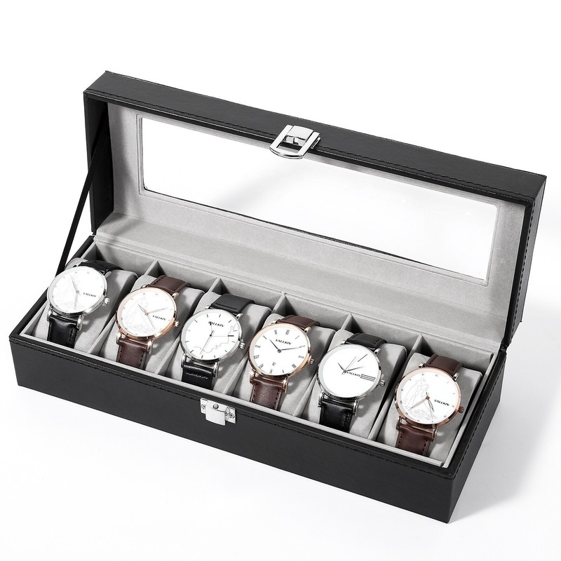6 Slot Jewelry Box Display Case Watch Box Watch Case PU Leather Box Gift HOT