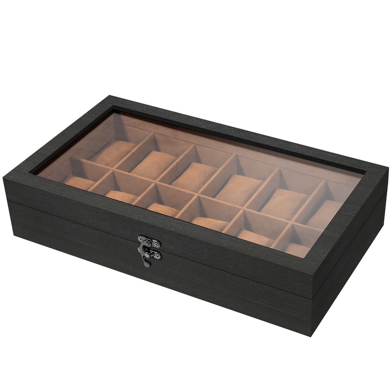 12 Slot Watch Box Wooden Watch Case Double Layer w/ Glass Lid Jewelry Case GIFT gallery