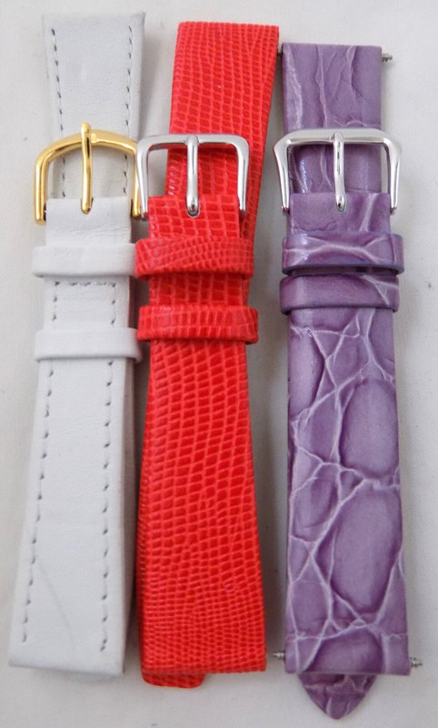 3 for 1 (1 White Calf, 1 Red Lizard, 1 Lavender Croc) All 18mm Width Watch Bands