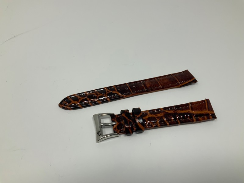 Elini Watch Alligator Embossed Genuine Leather Tobacco Brown Strap Band 16mm