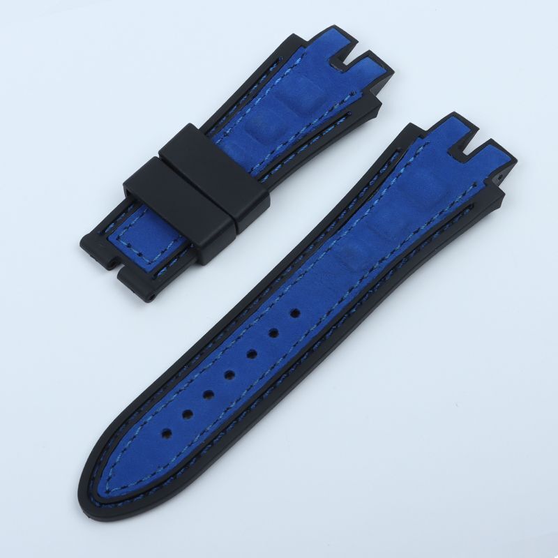 28mm Nubuck Leather Rubber Watch Band Strap Fits Roger Dubuis EXCALIBUR Blue gallery