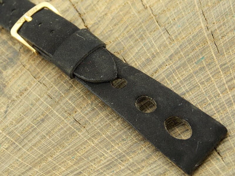 Vintage Wyler Pre-Owned Black Suede w Gold Tone Buckle 17.5mm Watch Band