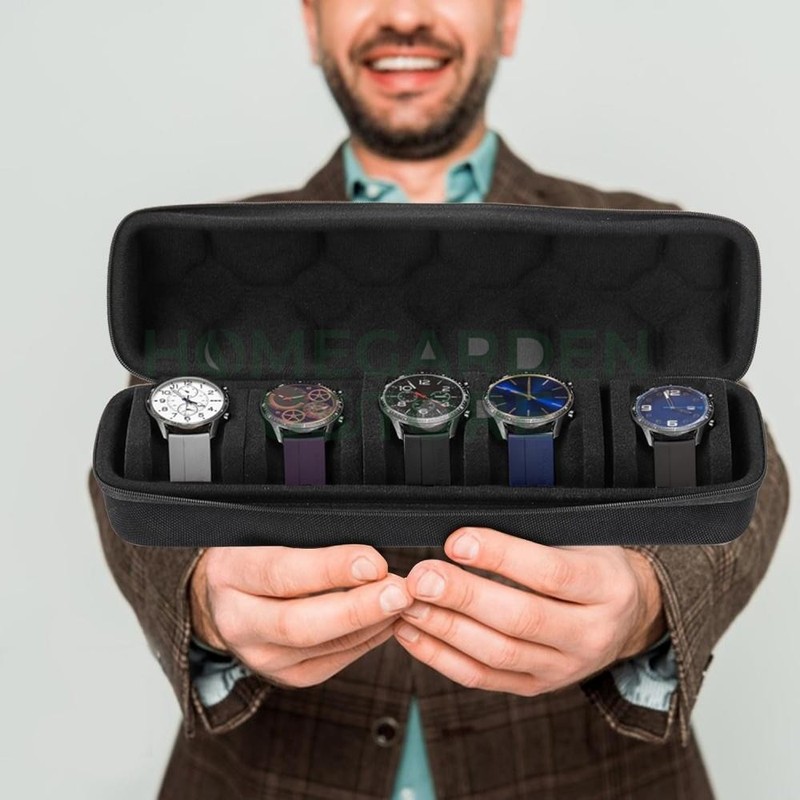 5-Compartment Portable Watch box - With Handle, Flip-Top Lid, and Soft Lining gallery