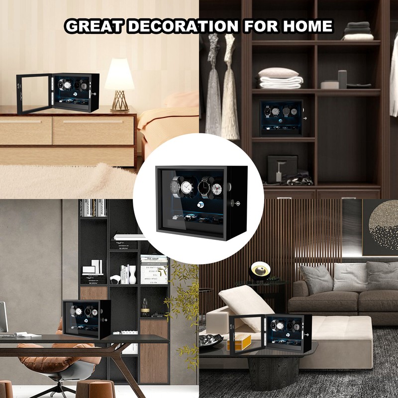 XTELARY Automatic 4 Watch Winder With 4 Extra Storage Case Box Display Black gallery