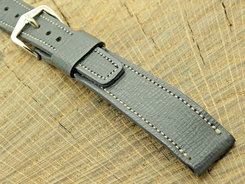 Vintage Wyler NOS Unused 16mm Watch Band Grey Buffalo Calf w Silver Tone Buckle