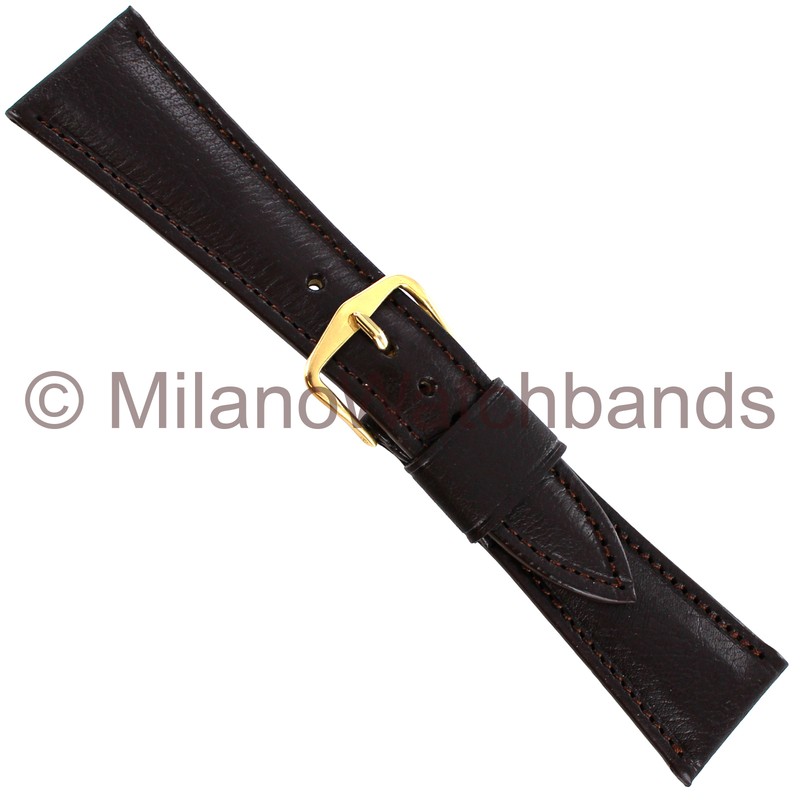 22mm Downing Dk. Brown Norwegian Calf Leather Padded Stitched Tapered Band Short
