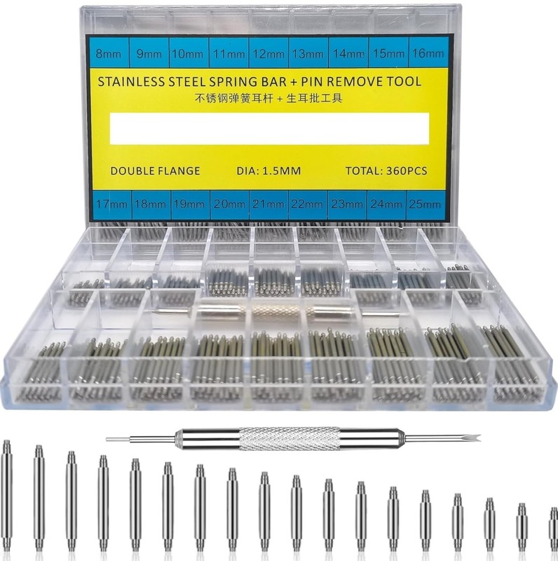 360 Pcs Watch Band Pins (8-25Mm) + Spring Bar Tool and Strap Link Pin Remover