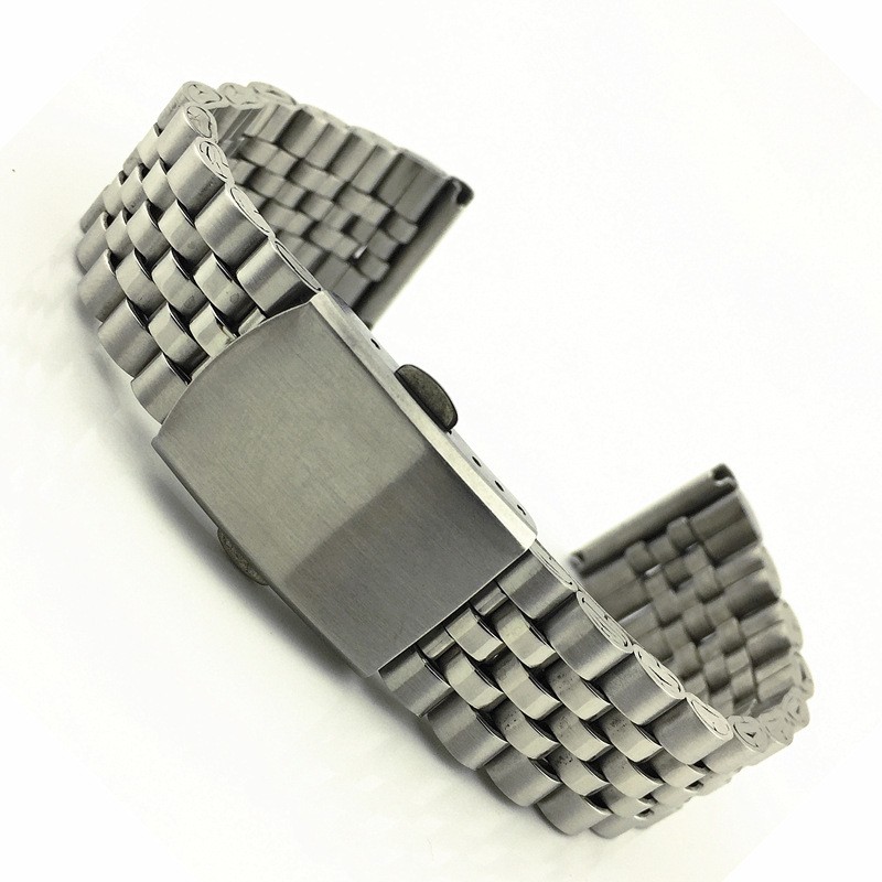 5 Beads Stainless Steel Double Press Folding Buckle Watch Straps Mens 18/20/22mm