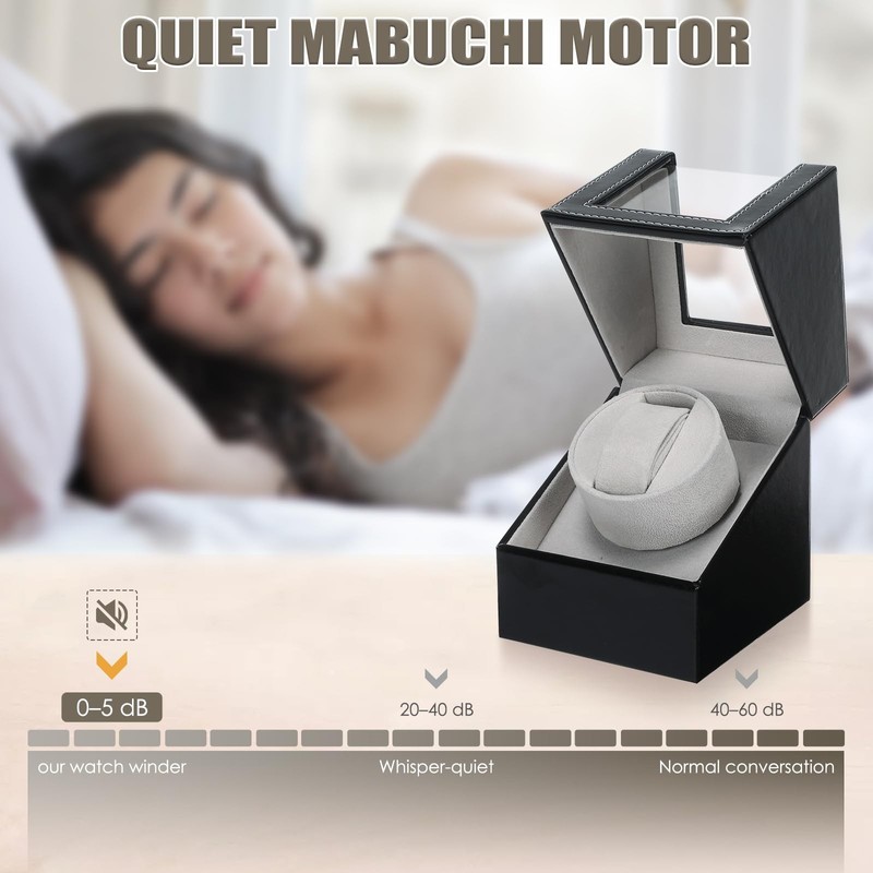 MAOPINER Single Automatic Watch Winder Box, Black Leather Watch Winding Box f... gallery