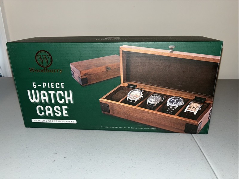 NEW Woodbury Men’s 5 Watch Slots -Brown Wooden Watch Case Holder Box Gift