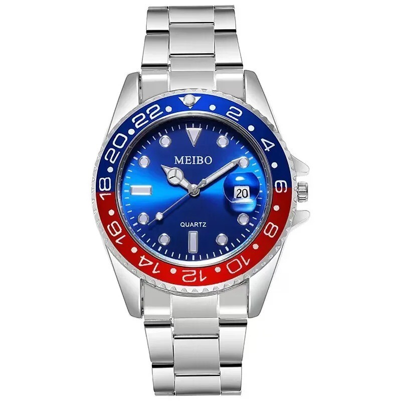 Red Dial Silver Strap Rolex Style Submariner Quartz Men Women Unisex Watch