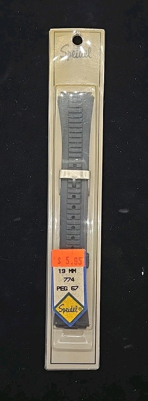 Vintage Speidel Nylon Watch Band ~ 19 mm ~ 774 ~ Black ~ Hong Kong ~ Peg 67