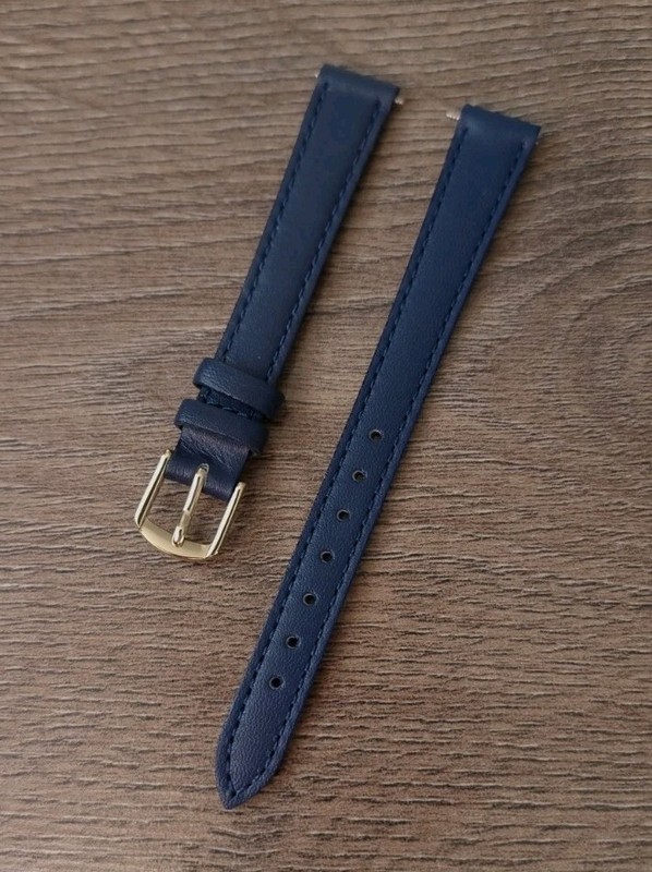12mm VINTAGE APOLLO GENUINE CALF LEATHER NAVY BLUE WATCH STRAP, GOLD BUCKLE.
