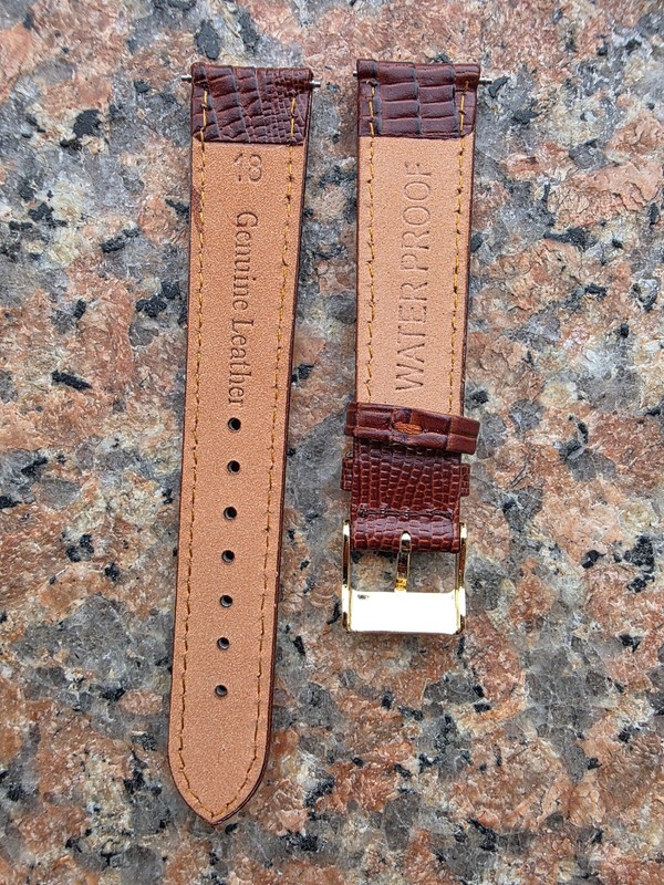 18mm Brown Genuine Leather Teju Lizard EMBOSS WATERPROOF Watch Band Strap W/Gold gallery