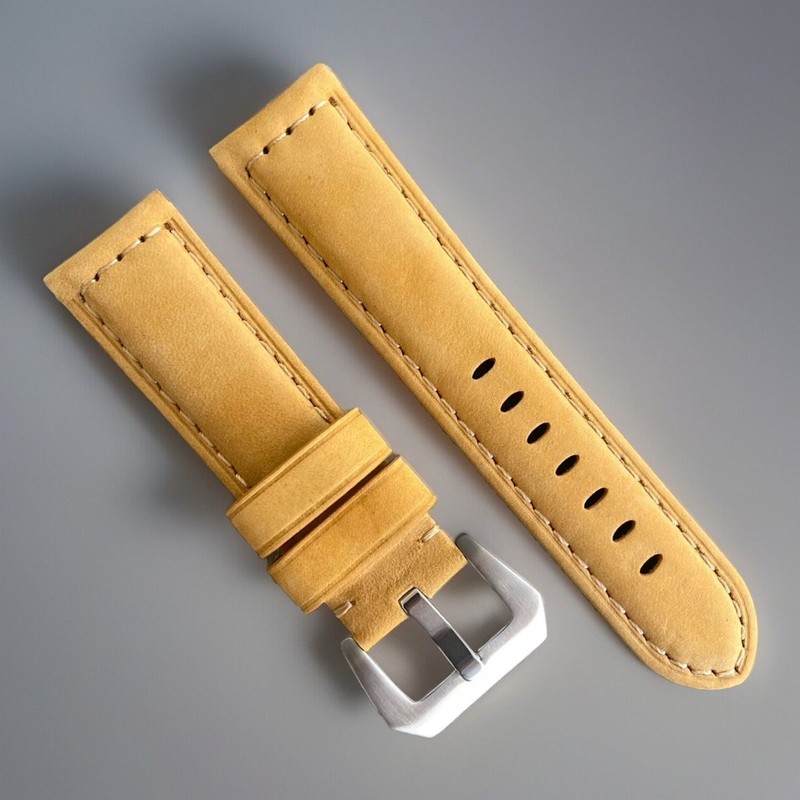 24mm Yellow Suede Leather Watch Strap For Panerai Luminor Marina PAM