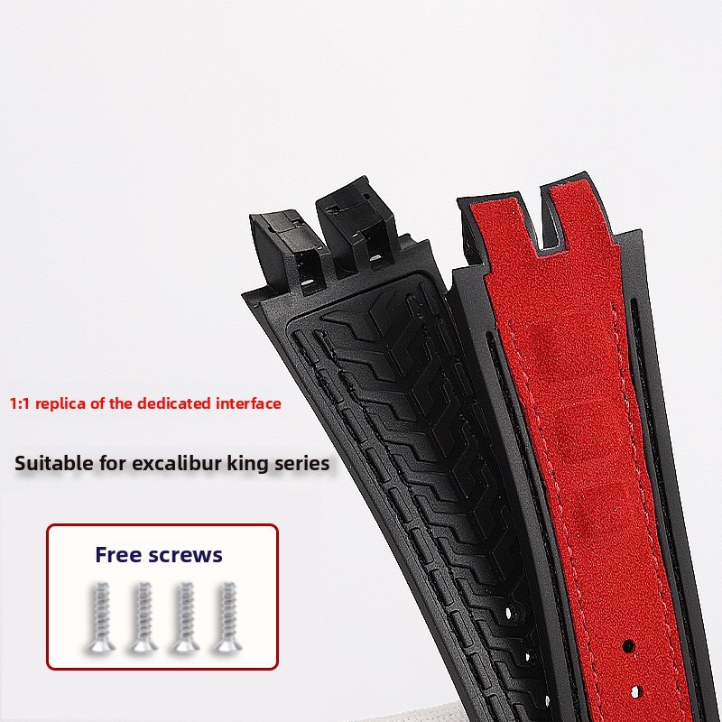 Matte Suede Genuine Leather Silicone Base Watch Strap for Roger Dubuis EXCALIBUR gallery