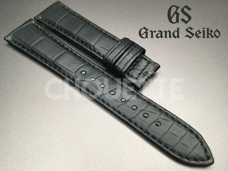 OEM Grand Seiko SBGW031, SBGW231 19mm Matte Black Crocodile GS Leather Strap