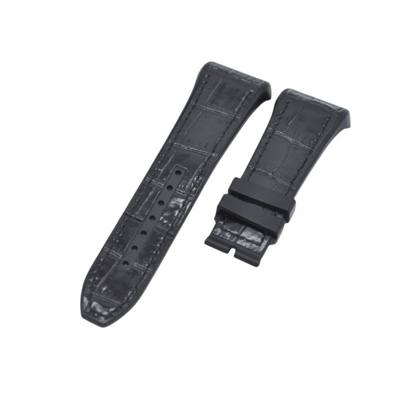 28mm Black Leather Plated Rubber Strap For Franck Muller Vanguard V41, V45